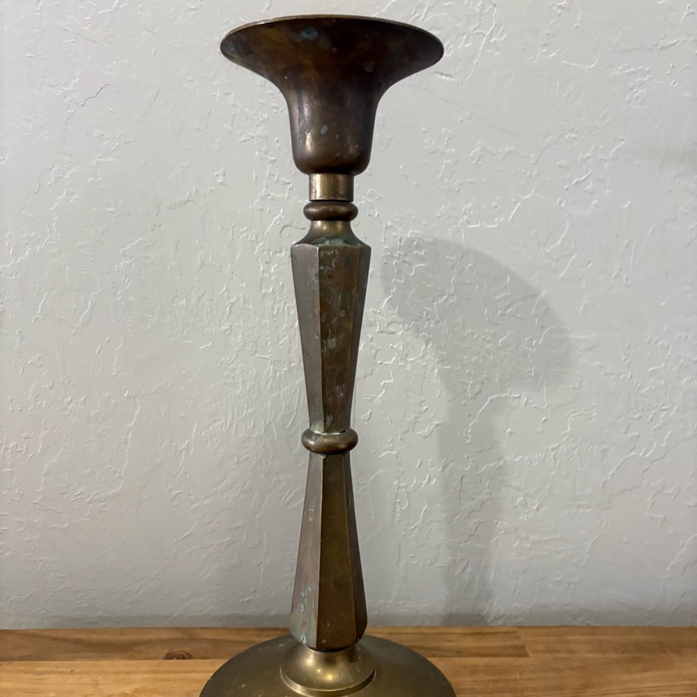 Vintage Brass Mid-Century Modern Candlestick Holder — Made in Hong Kong, 13.25” - Picture 8 of 9